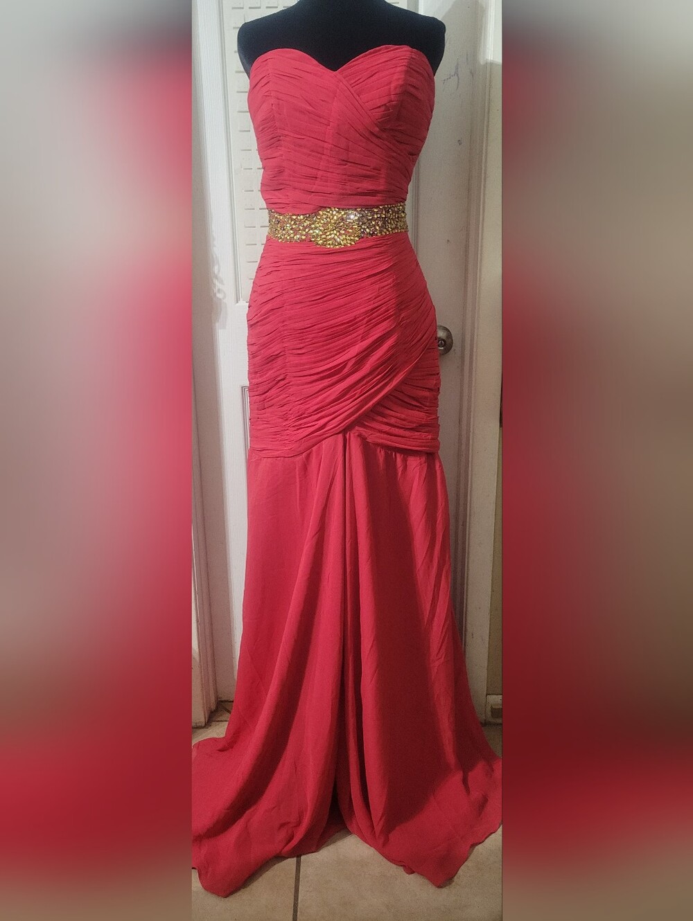 Red Ruched Bodice Evening Dress Size 10